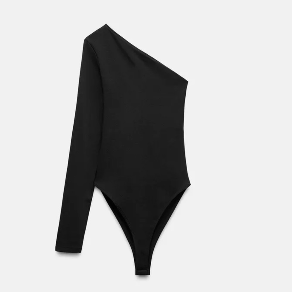 Black Asymmetric Long Sleeve Bodysuit